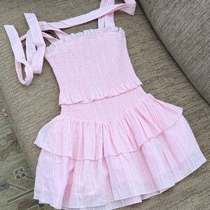Katie J NYC Pink Smocked Ruffled Dress sz Small